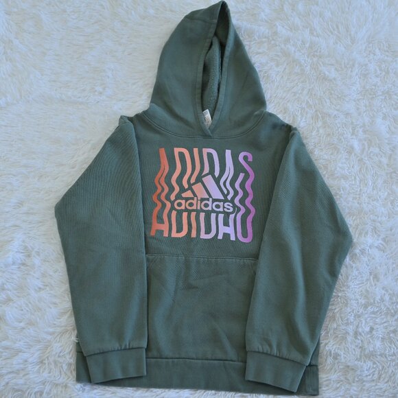 Addidas Kids Size L Green Sweatshirt W/ Multi Color Logo - Picture 1 of 3